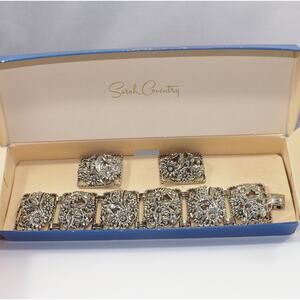 Sarah Coventry Book Chain Floral Bracelet Earrings Set, 1960s, Original Box